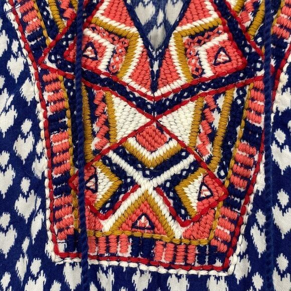 Beach lunch lounge Cover-Up Slip Dress Embroidered V-Neck Tassel  Blue White Mul - Picture 7 of 13